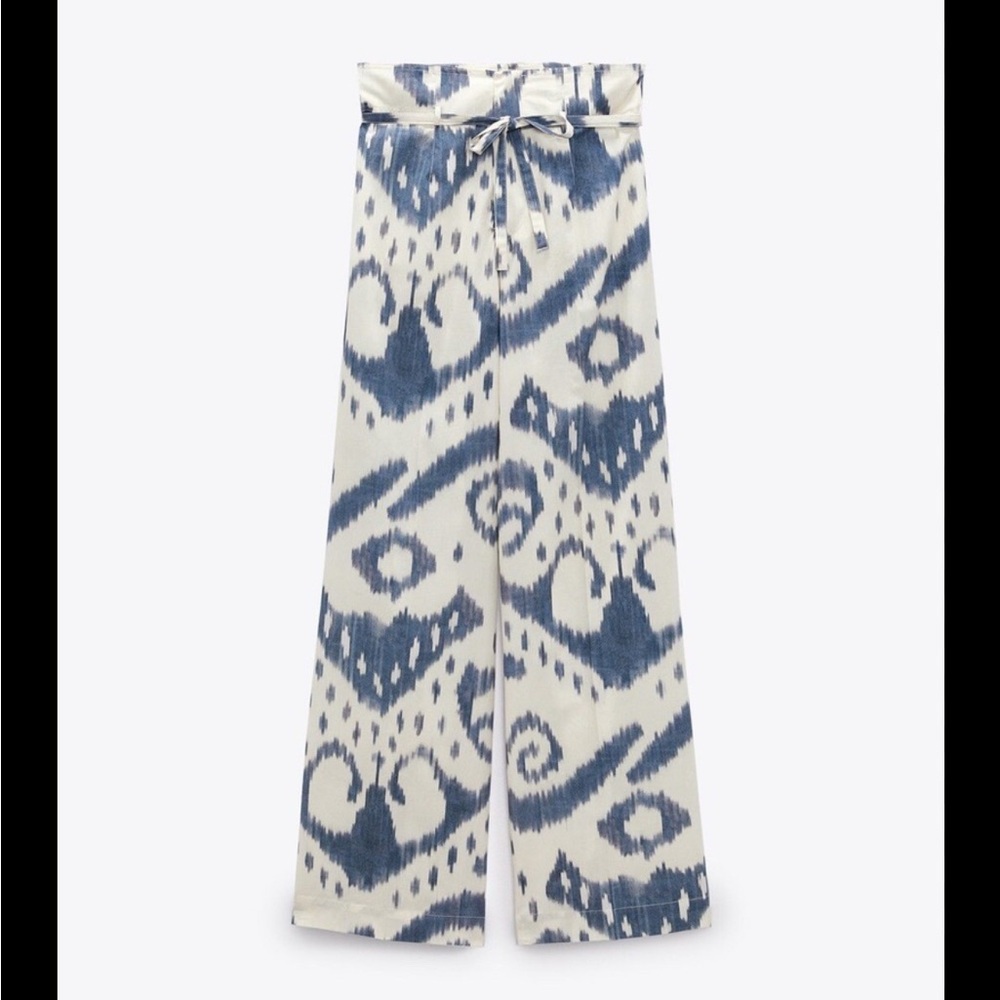 Zara Indigo and Cream Patterned Trousers